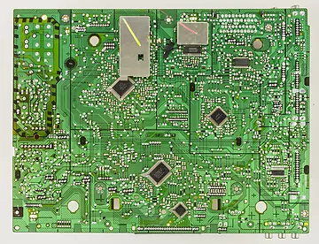 Close-up of a printed circuit board with chips